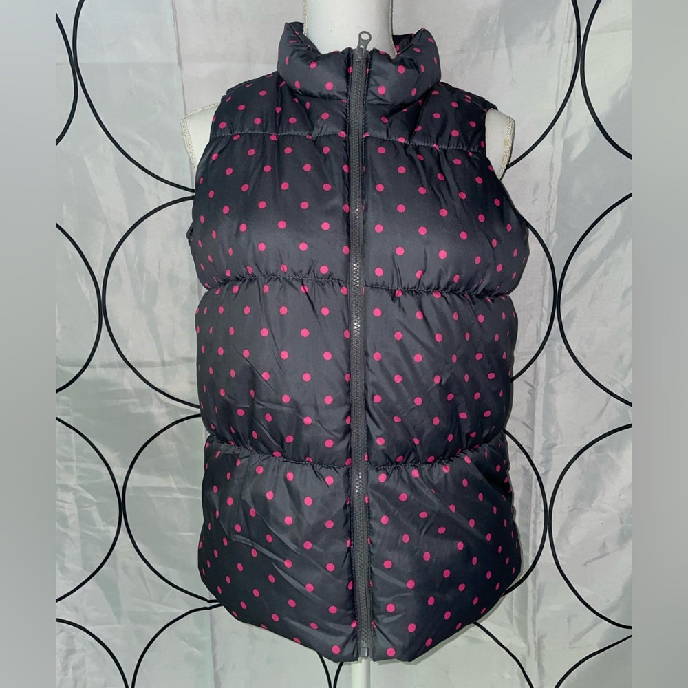 Old Navy Kids Grey and Pink Polka Dot Quilted Puffer Vest | Kids size XXL
